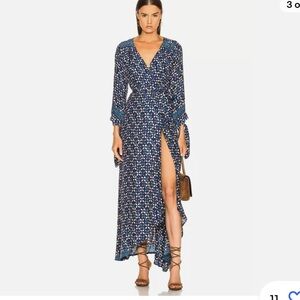 Natalie Martin Dress Silk Danika Sand Dollar Blue Wrap Maxi Dress Size M